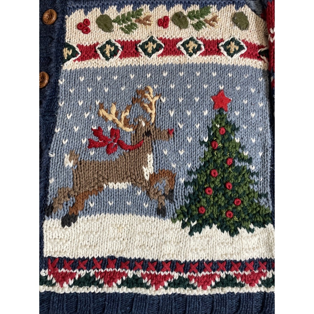 Heirloom Collectibles Hand Knit Button Down Christmas Cardigan Women's XL VTG - Picture 5 of 14